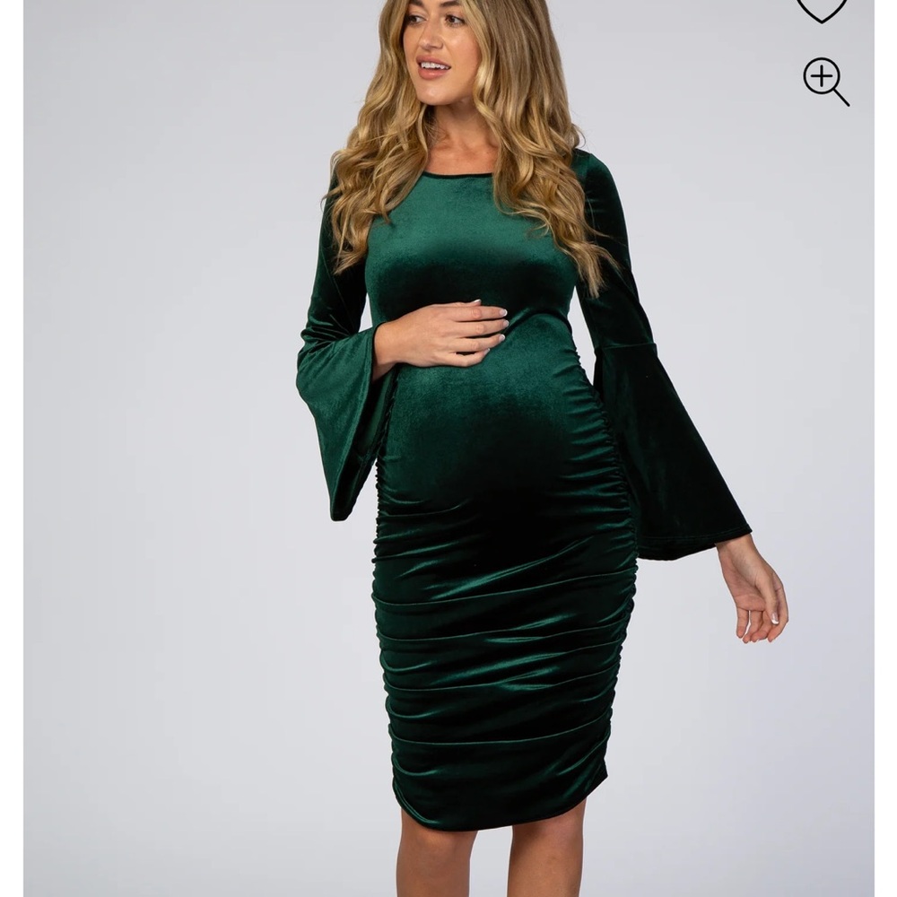 Pinkblush maternity dress  Dark Green Velvet Long Sleeve